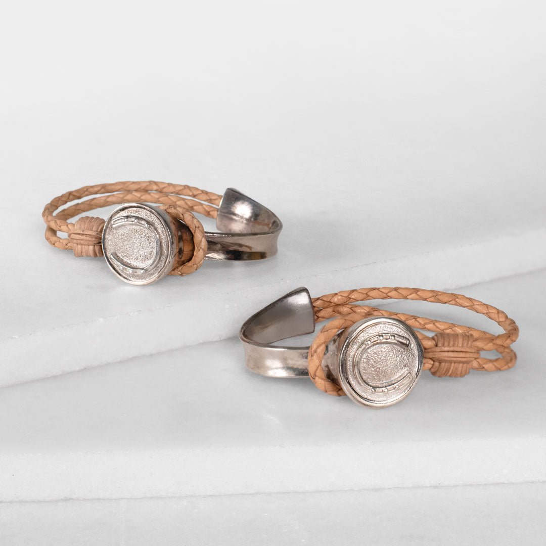 Bosal - Leather laced Horseshoe Bracelet in Natural and Silver