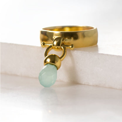 Brio - Aqua Chalcedony Horse Bit Equestrian Ring in Gold