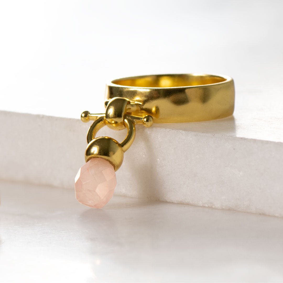 Brio - Rose Quartz Horse Bit Equestrian Ring in Gold