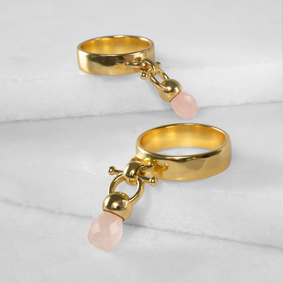 Brio - Rose Quartz Horse Bit Equestrian Ring in Gold