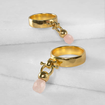 Brio - Rose Quartz Horse Bit Equestrian Ring in Gold