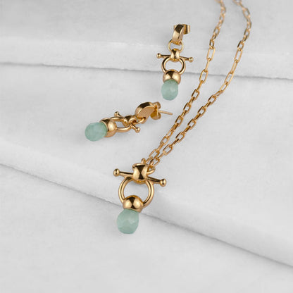 Brioette - Aqua Chalcedony Horse Bit Equestrian Earring in Gold
