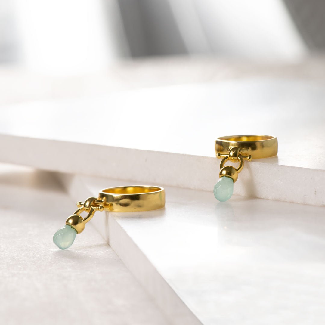 Droplette - Aqua Chalcedony Horse Bit Equestrian Earring in Gold
