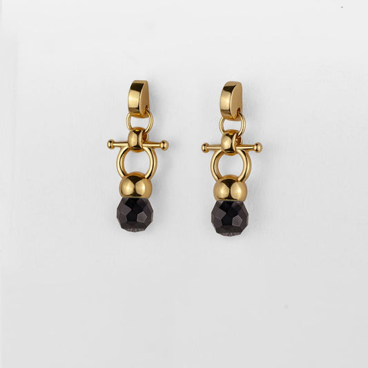 Brioette - Black Onyx Horse Bit Earring Equestrian in Gold