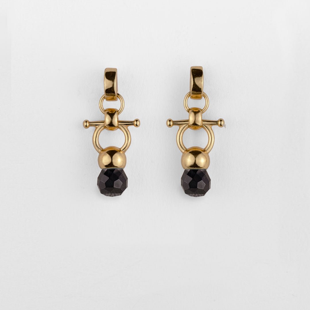Brioette - Black Onyx Horse Bit Earring Equestrian in Gold
