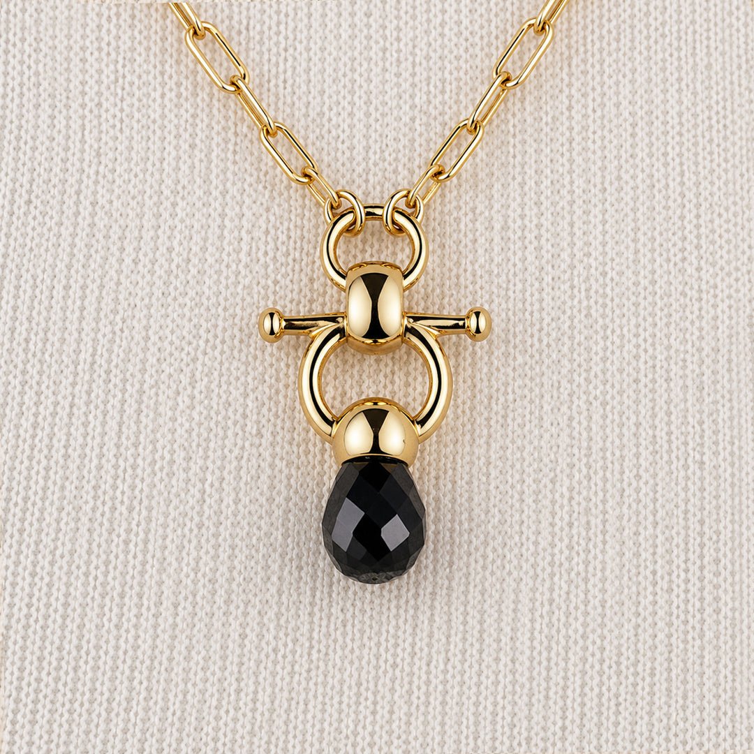 Brioletrte - Black Onyx Equestrian Horse Bit Necklace in Gold