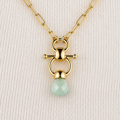 Briolette - Aqua Chalcedony Equestrian Horse Bit Necklace in Gold
