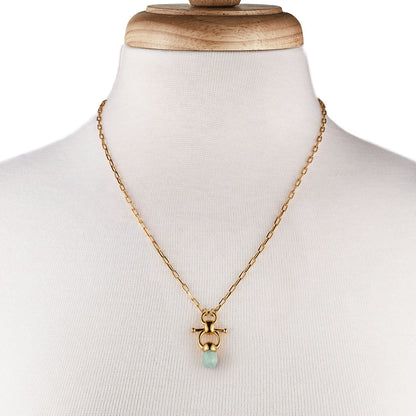 Briolette - Aqua Chalcedony Equestrian Horse Bit Necklace in Gold