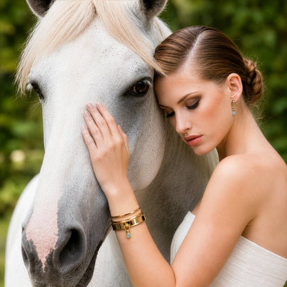 Briolette - Aqua Chalcedony Horse Bit Cuff Bracelet in Gold
