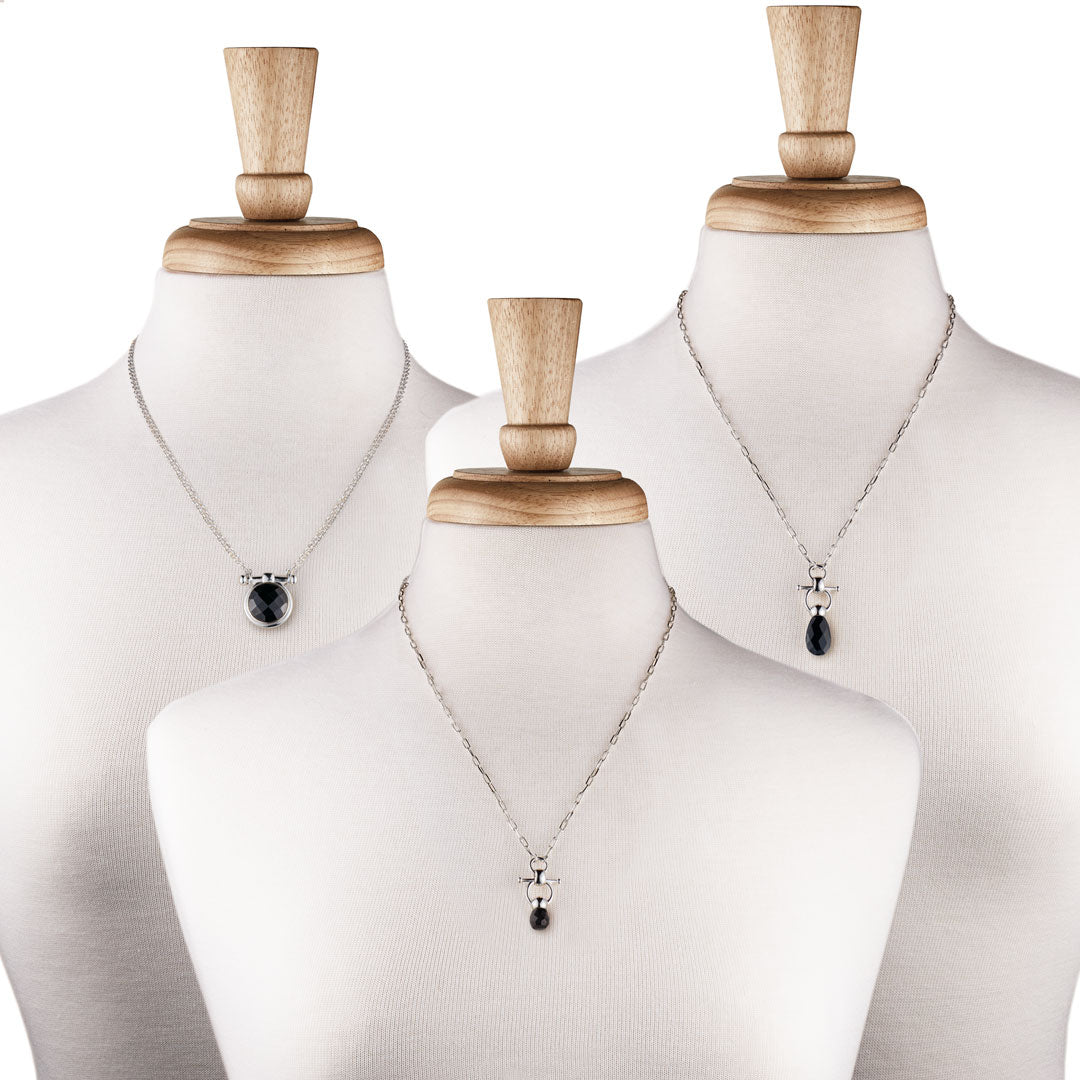 Droplette - Black Onyx Equestrian Horse Bit Necklace in Silver