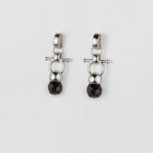 Briolette - Black Onyx Horse Bit Equestrian Earring in Silver