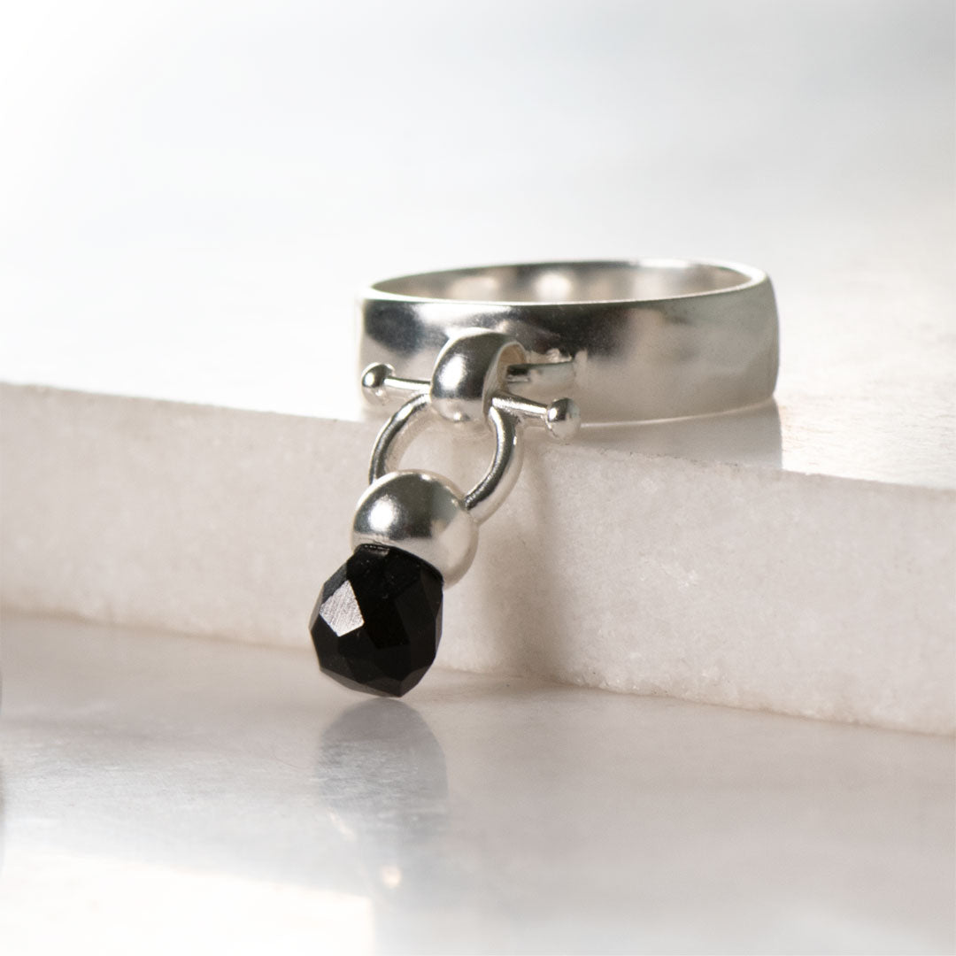 Droplette - Black Onyx Horse Bit Equestrian Earring in Silver