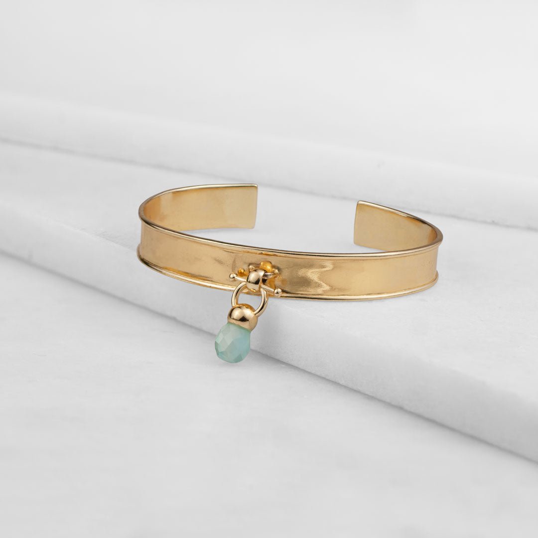 Briolette - Aqua Chalcedony Horse Bit Cuff Bracelet in Gold