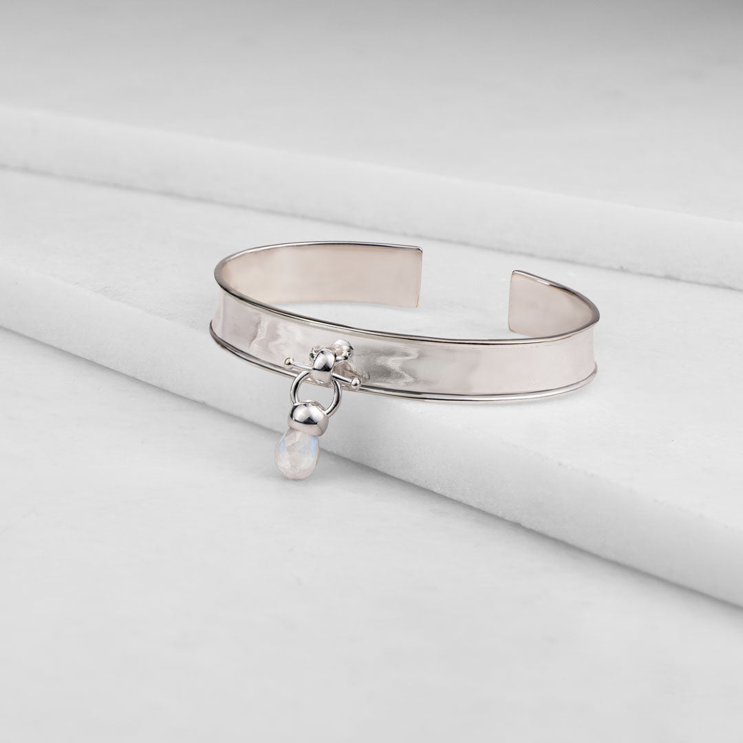 Briolette - Moonstone Horse Bit Cuff Bracelet in Silver