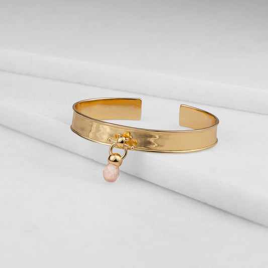 Briolette - Rose Quartz Horse Bit Cuff Bracelet in Gold