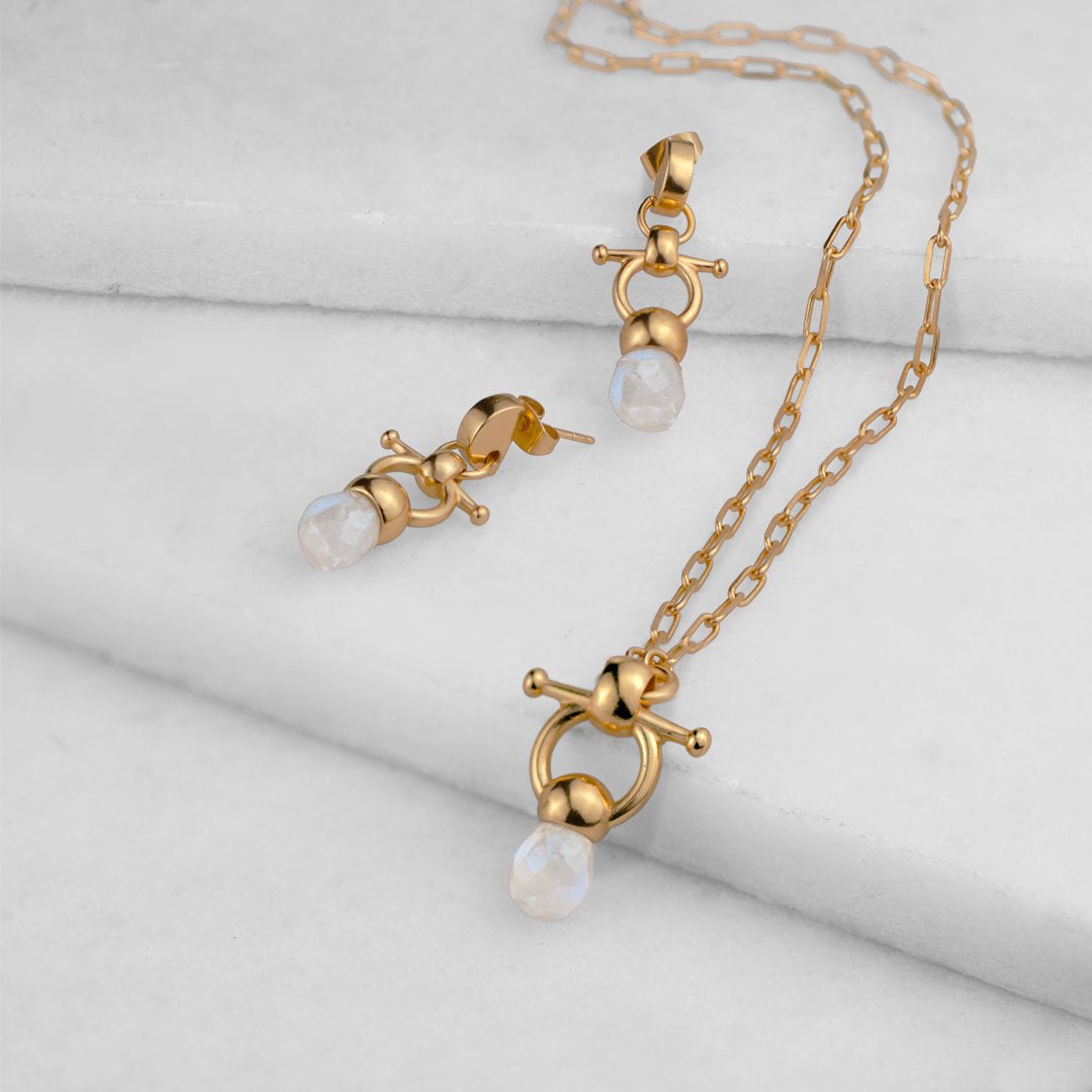 Briolette - Moonstone Equestrian Horse Bit Necklace in Gold