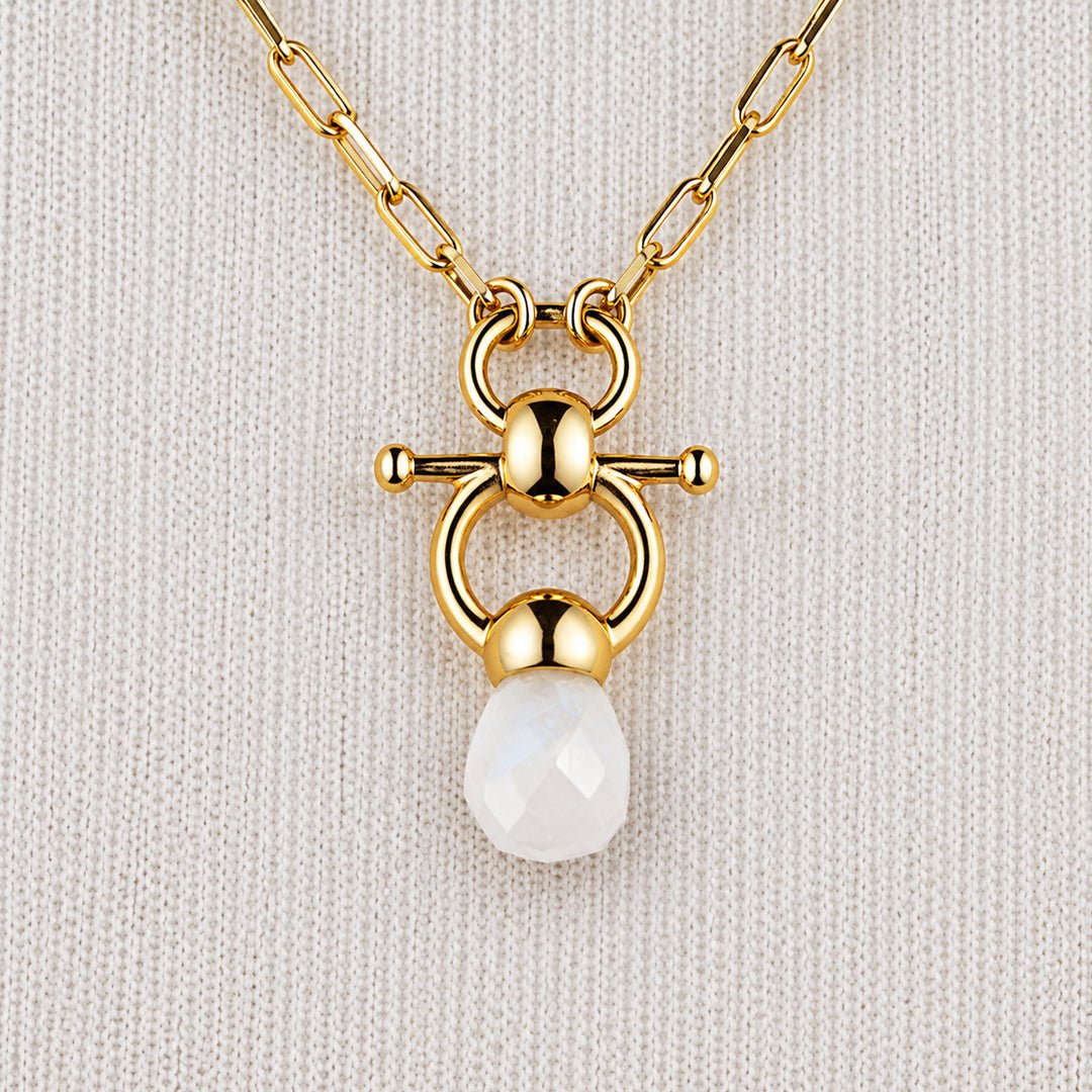 Briolette - Moonstone Equestrian Horse Bit Necklace in Gold
