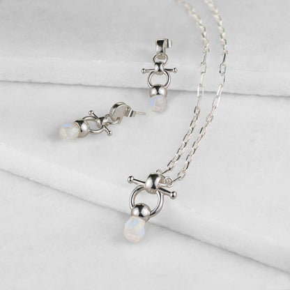 Briolette - Moonstone Horse Bit Equestrian Earring in Silver