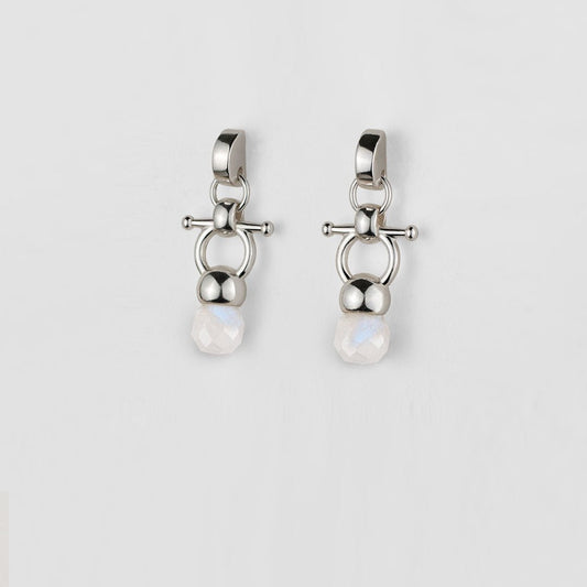 Briolette - Moonstone Horse Bit Equestrian Earring in Silver
