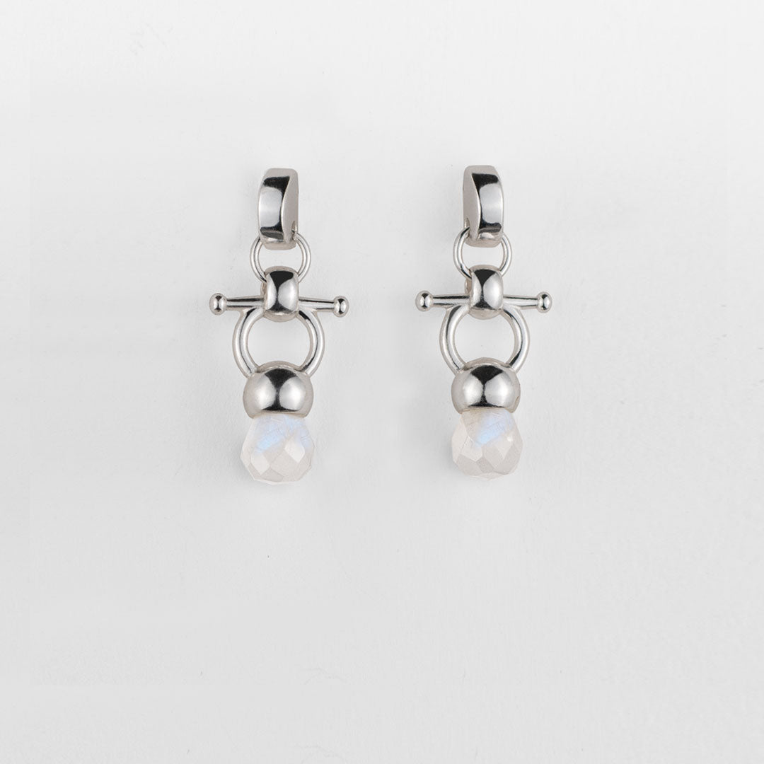 Briolette - Moonstone Horse Bit Equestrian Earring in Silver