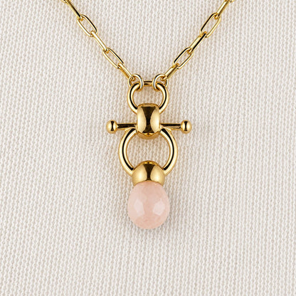 Briolette - Rose Quartz Equestrian Horse Bit Necklace in Gold