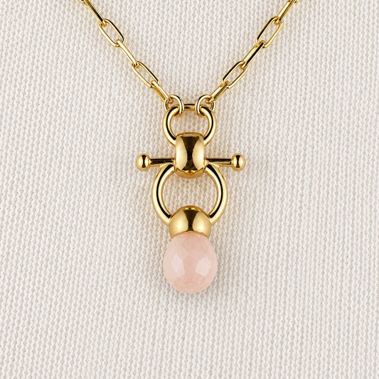 Briolette - Rose Quartz Equestrian Horse Bit Necklace in Gold