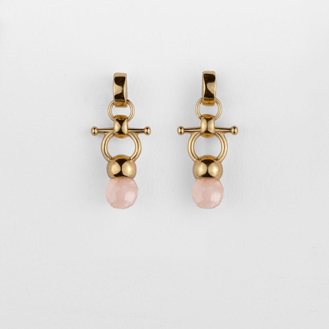 Briolette - Rose Quartz Horse Bit Equestrian Earring in Gold