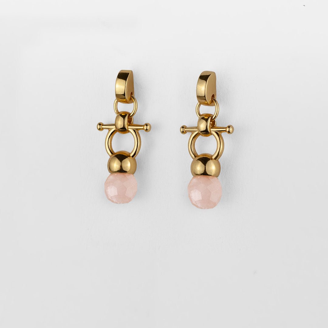 Briolette - Rose Quartz Horse Bit Equestrian Earring in Gold