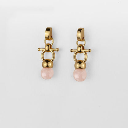 Briolette - Rose Quartz Horse Bit Equestrian Earring in Gold