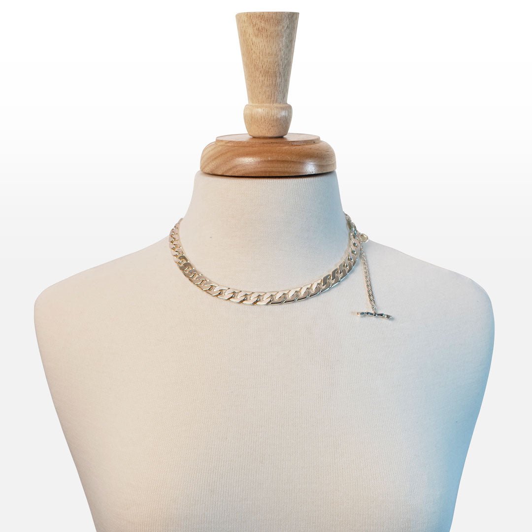 Cadence Equestrian Bracelet  - Wide Silver Curb Chain Cuff