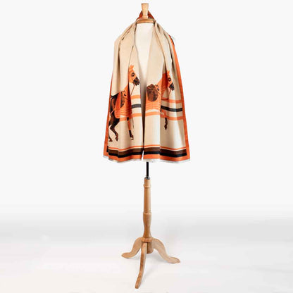 Cali -  Tangerine Equestrian Motif Luxe Shawl