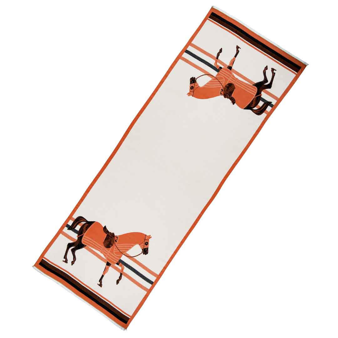 Cali -  Tangerine Equestrian Motif Luxe Shawl