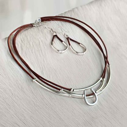 Calista - Equestrian Horseshoe Necklace on Brown Leather