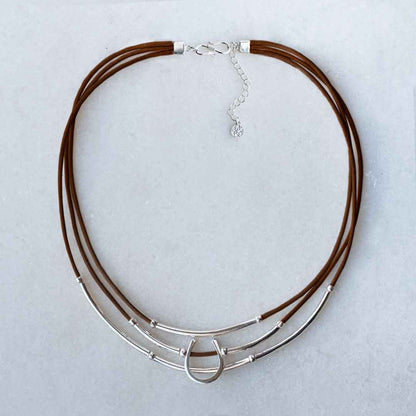 Calista - Equestrian Horseshoe Necklace on Brown Leather