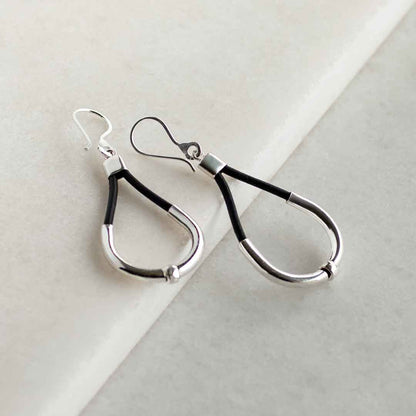Calista - Sterling Silver Bosal Horseshoe Earring on Black Leather