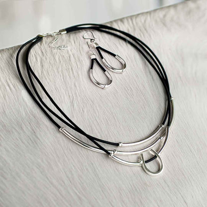 Calista - Sterling Silver Bosal Horseshoe Earring on Black Leather