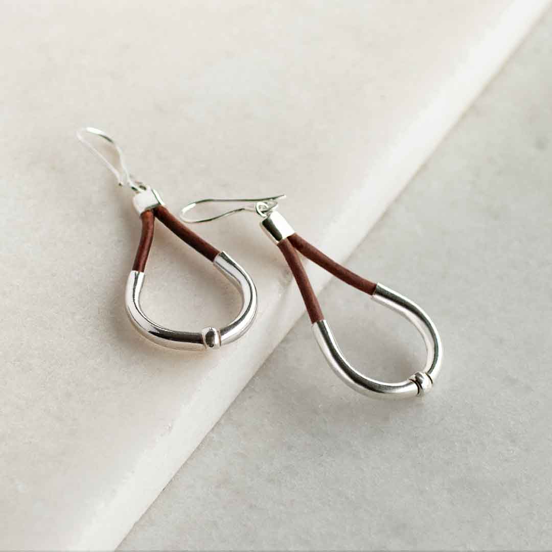 Calista - Sterling Silver Bosal Horseshoe Earring on Brown Leather
