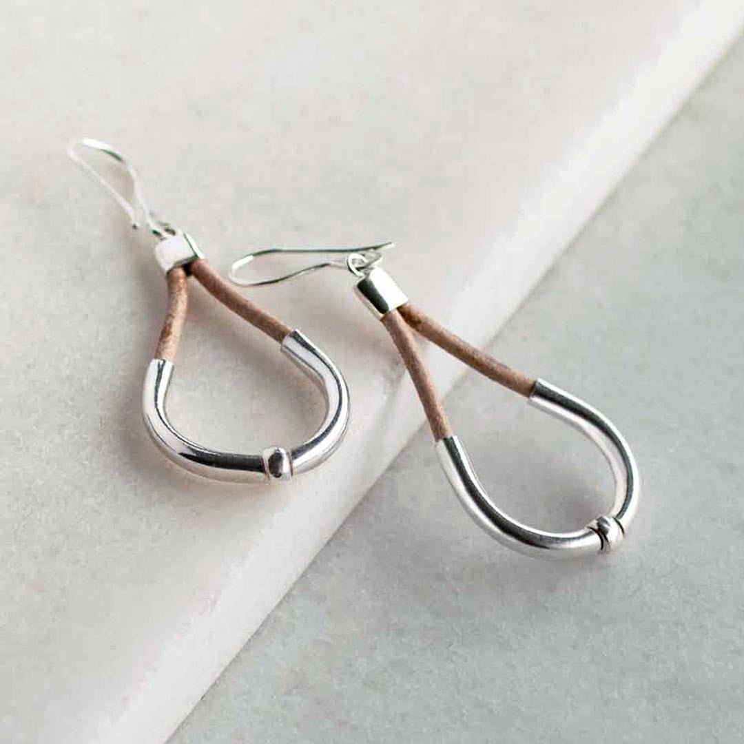 Calista - Sterling Silver Bosal Horseshoe Earring on Natural Leather