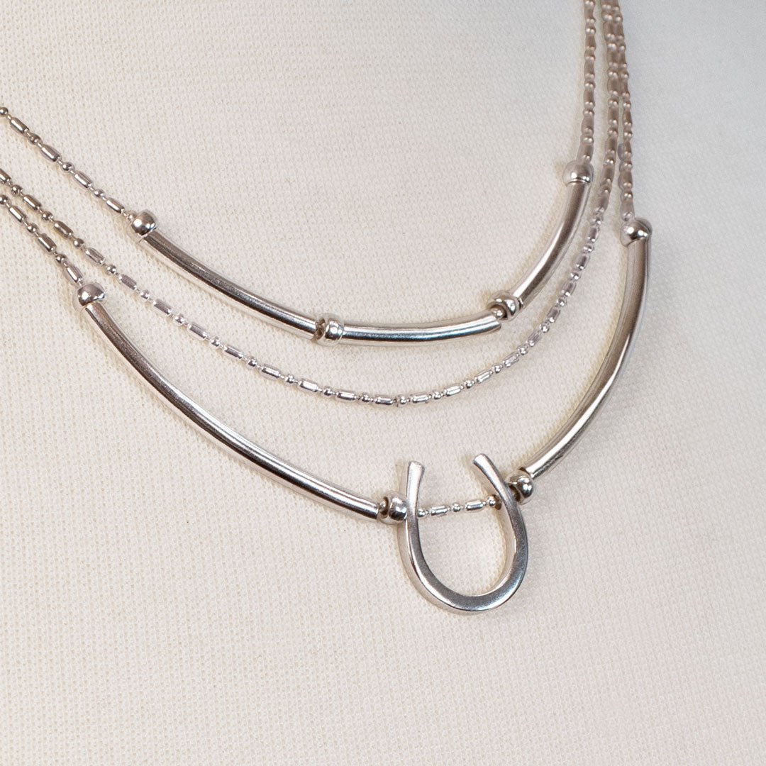 Calista - Equestrian Horseshoe Necklace on Beaded Chain in Silver