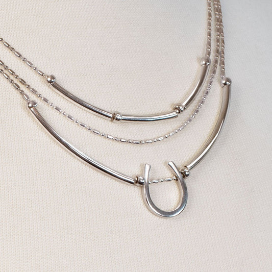 Calista - Equestrian Horseshoe Necklace on Beaded Chain in Silver