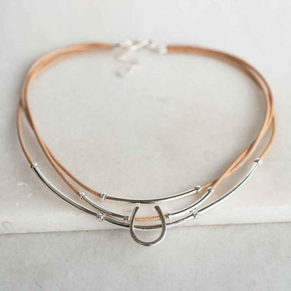 Calista - Equestrian Horseshoe Necklace on Natural Leather