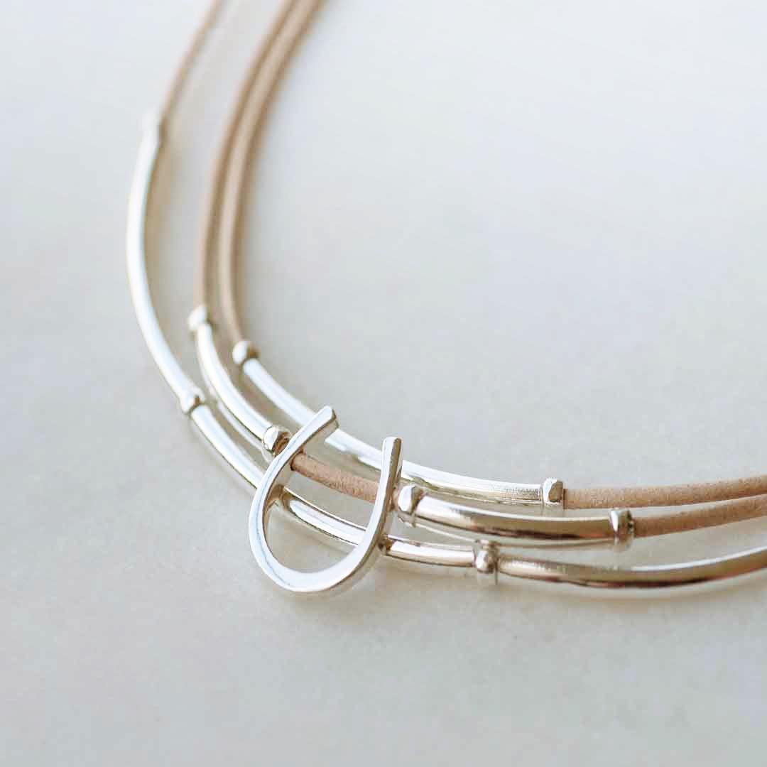 Calista - Equestrian Horseshoe Necklace on Natural Leather