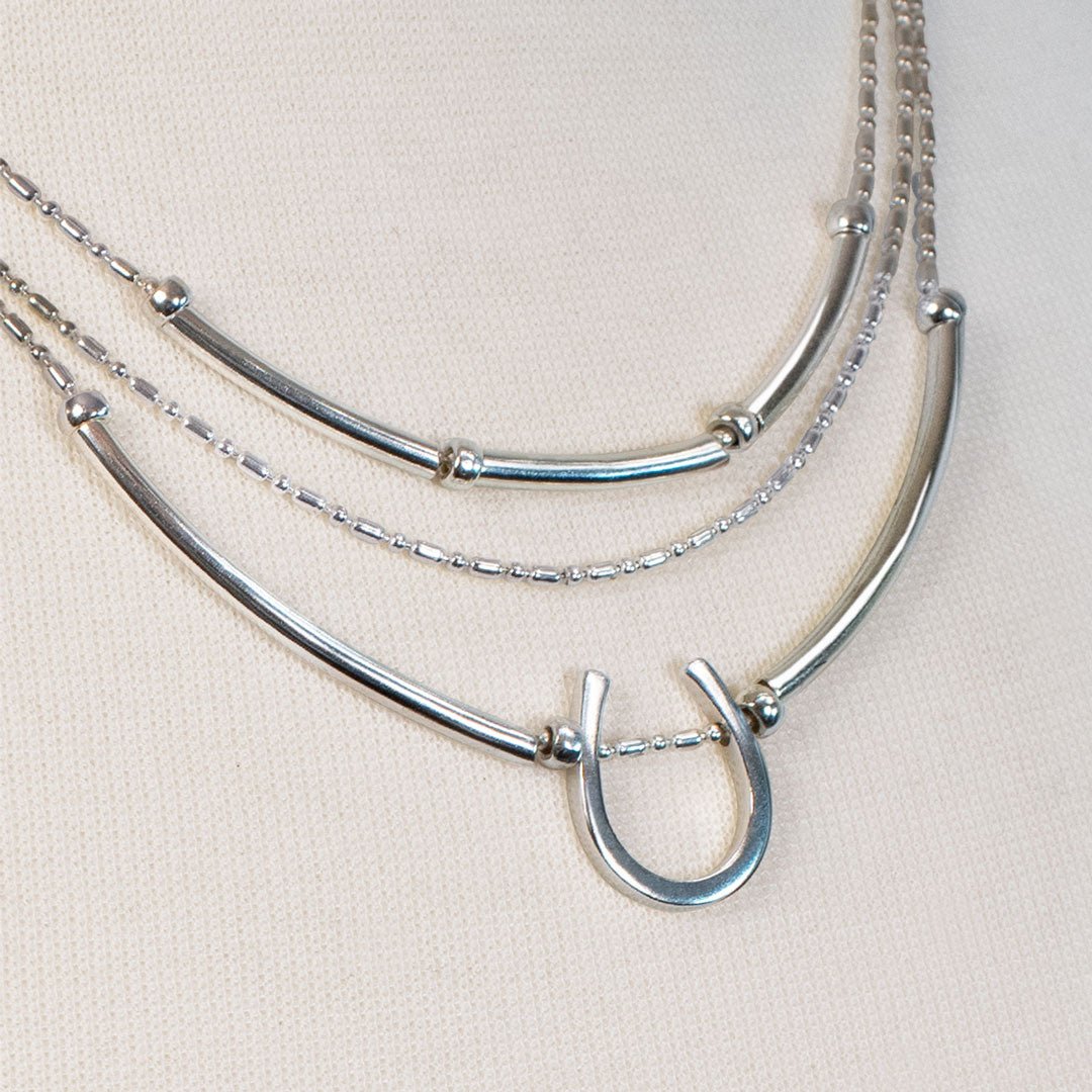 Calista - Sterling Silver Bosal Horseshoe Earring on Beaded Chain