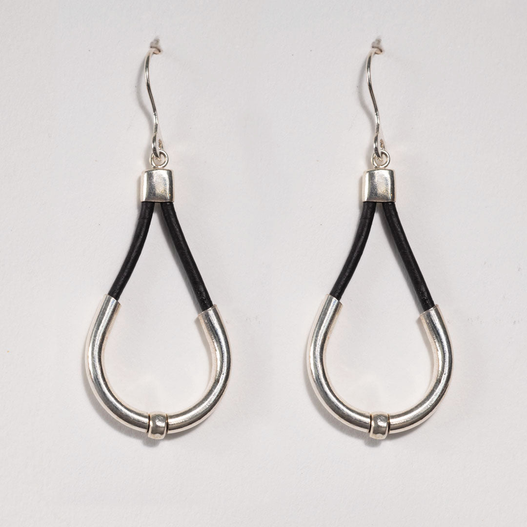 Calista - Sterling Silver Bosal Horseshoe Earring on Black Leather