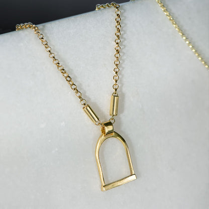 Camden - Handcast Stirrup Pendant in 14K Gold Vermeil w/Rolo Chain Stirrup Necklace