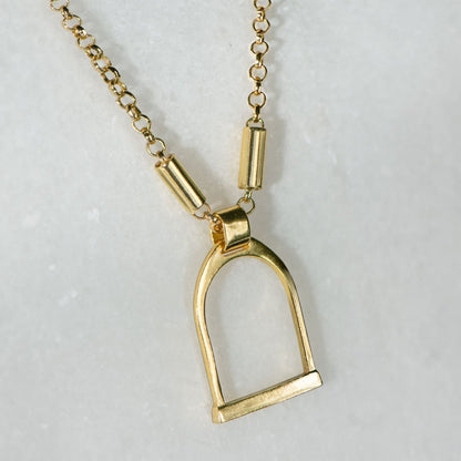 Camden - Handcast Stirrup Pendant in 14K Gold Vermeil w/Rolo Chain Stirrup Necklace