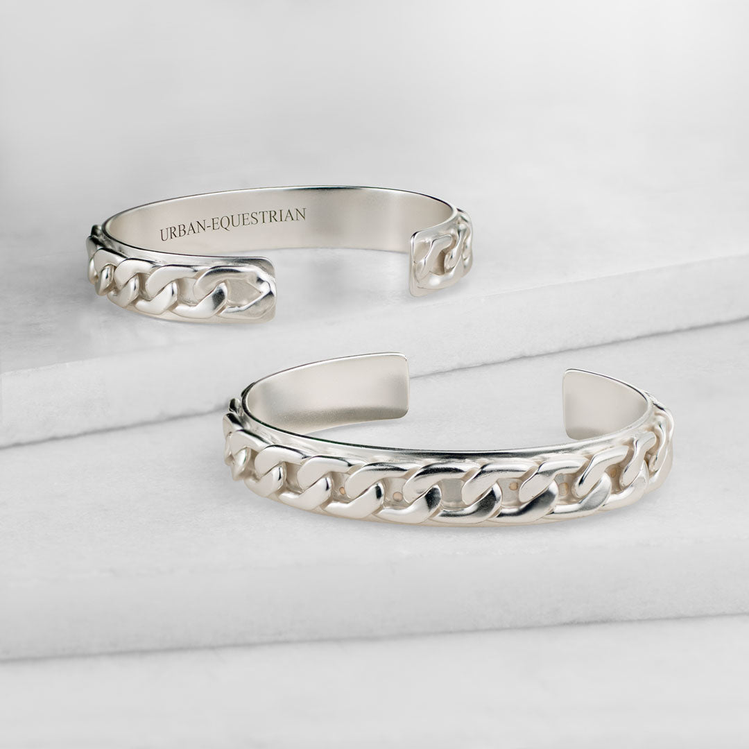 Cadence Equestrian Bracelet  - Wide Silver Curb Chain Cuff