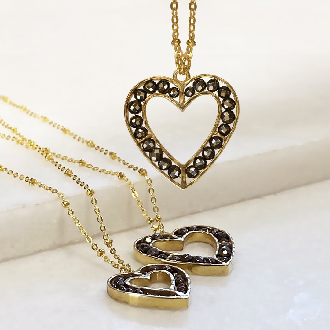 Capriole - Pyrite Equestrian Heart Necklace in Gold - Petite