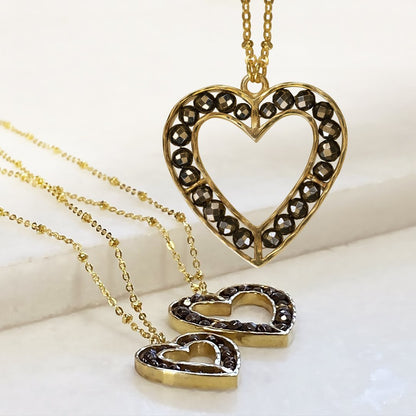 Capriole - Pyrite Equestrian Heart Necklace in Gold - Large