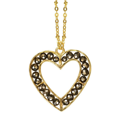 Capriole - Pyrite Equestrian Heart Necklace in Gold - Large